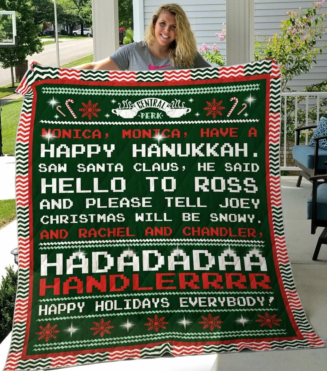 Happy Hanukkah Friends Quilt Blanket and Home Decor