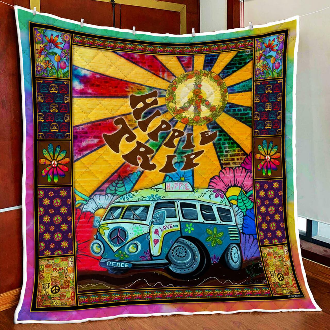 Happy Hippie Road Trip Quilt Blanket and Home Decor