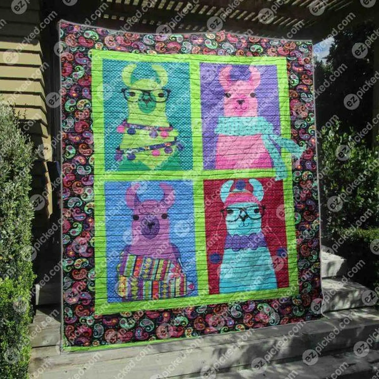 Happy Llama Quilt Blanket Aq55 Quilt and Home Decor