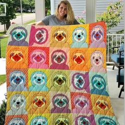 Happy Sleep Sloth Faces Quilt Blanket Dhc1402795Td and Home Decor