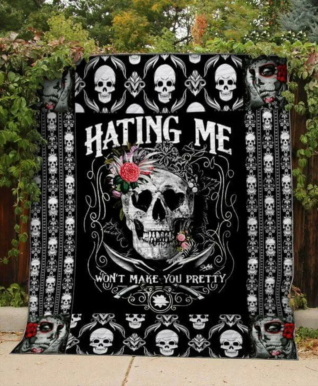 Hating Me Skull Quilt Blanket Quilt and Home Decor