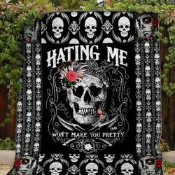 Hating Me Skull Quilt Blanket  Quilt and Home Decor