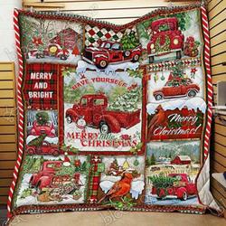 Have Yourself A Merry Christmas Red Truck And Tree Quilt Gift Christmas Gifts, Red Truck Blanket, Red Truck Quilts, Christmas Red Truck Blanket and Home Decor