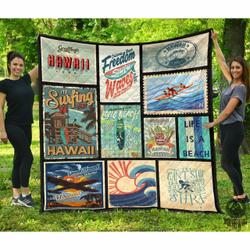 Hawaii Culture Vintage Premium Quilt Blue  Ah J2  Quilt and Home Decor