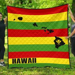 Hawaii Map Premium Quilt A6  Quilt and Home Decor