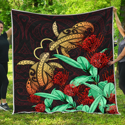 Hawaii Turtle Lehua Flower Polynesian Quilt and Home Decor