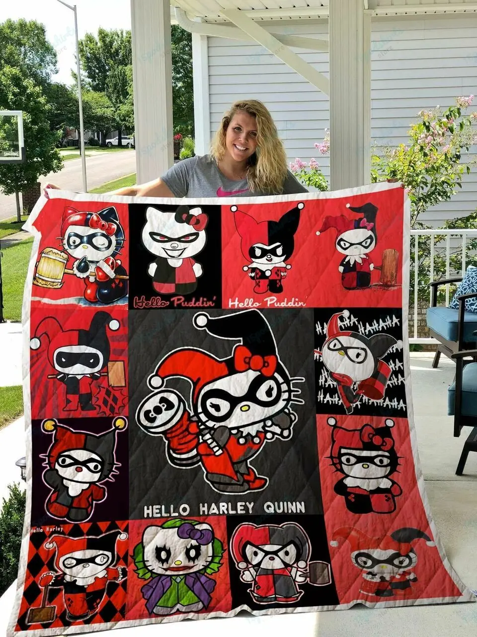 Hello Kitty Harley Quinn Quilt Blanket and Home Decor