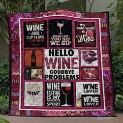 Hello Wine Quilt Blanket Vh09  Quilt and Home Decor