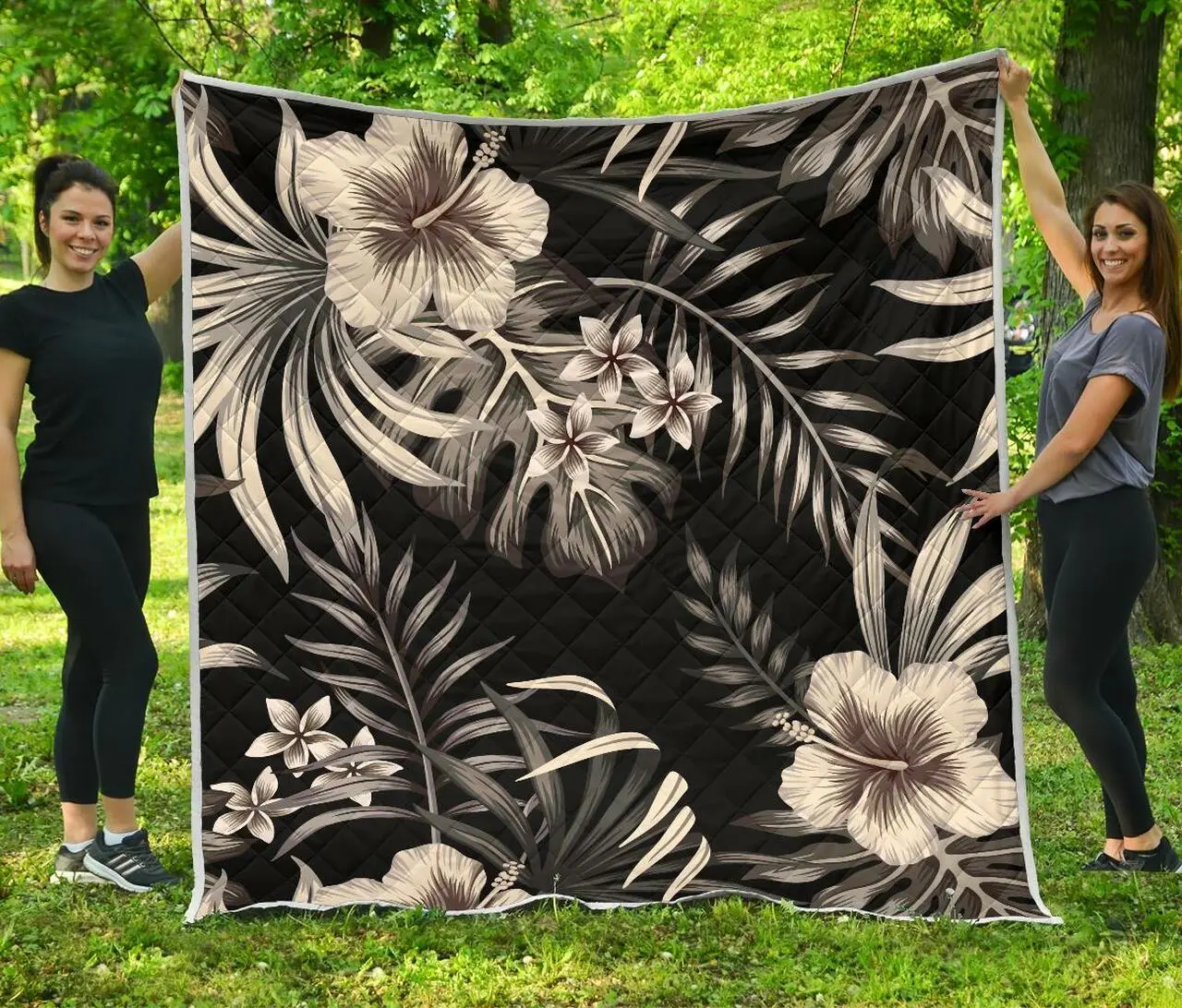 Hibiscus In Dark Premium Quilt A0 Quilt and Home Decor