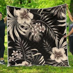 Hibiscus In Dark Premium Quilt A0  Quilt and Home Decor