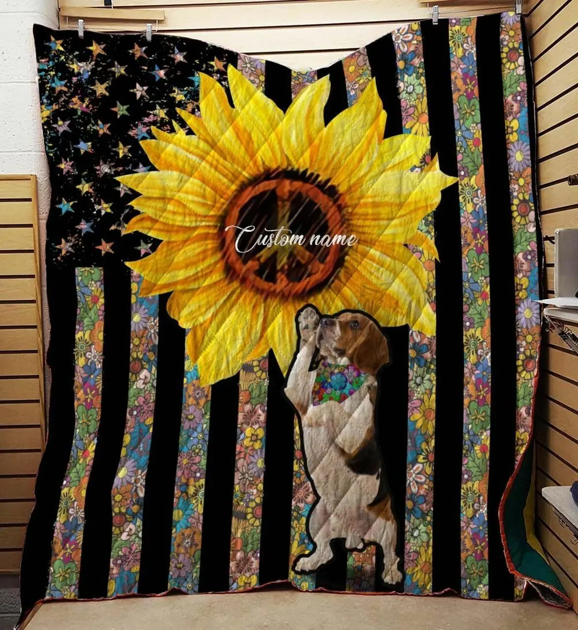 Hippie Beagle Custom Quilt For Dog Lovers and Home Decor
