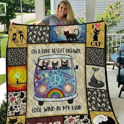 Hippie Cat Car Cla0810279Q Quilt Blanket and Home Decor