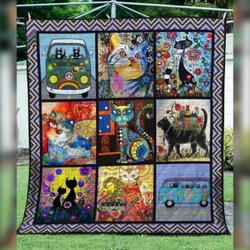 Hippie Cat Quilt Blanket  Quilt and Home Decor