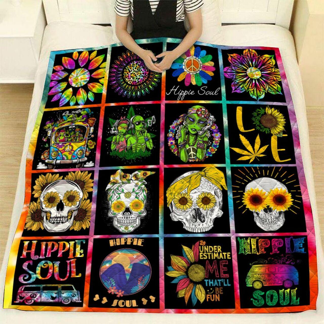 Hippie Couple Chillin Sunflowers Hippie Soul Quilt and Home Decor