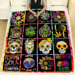 Hippie Couple Chillin Sunflowers Hippie Soul Quilt and Home Decor