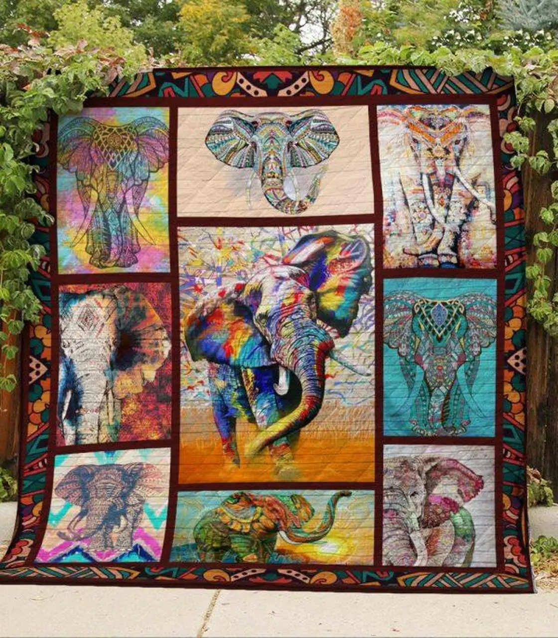 Hippie Elephants Quilt Blanket Quilt and Home Decor