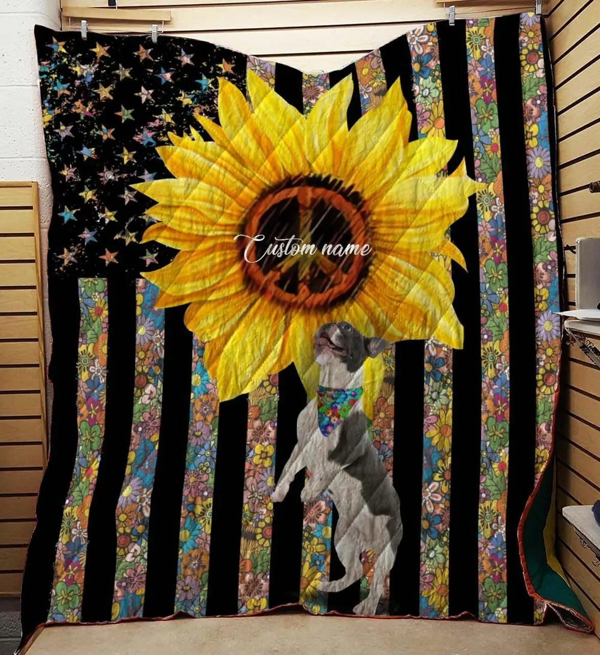 Hippie French Bulldog Custom Quilt For Dog Lovers and Home Decor