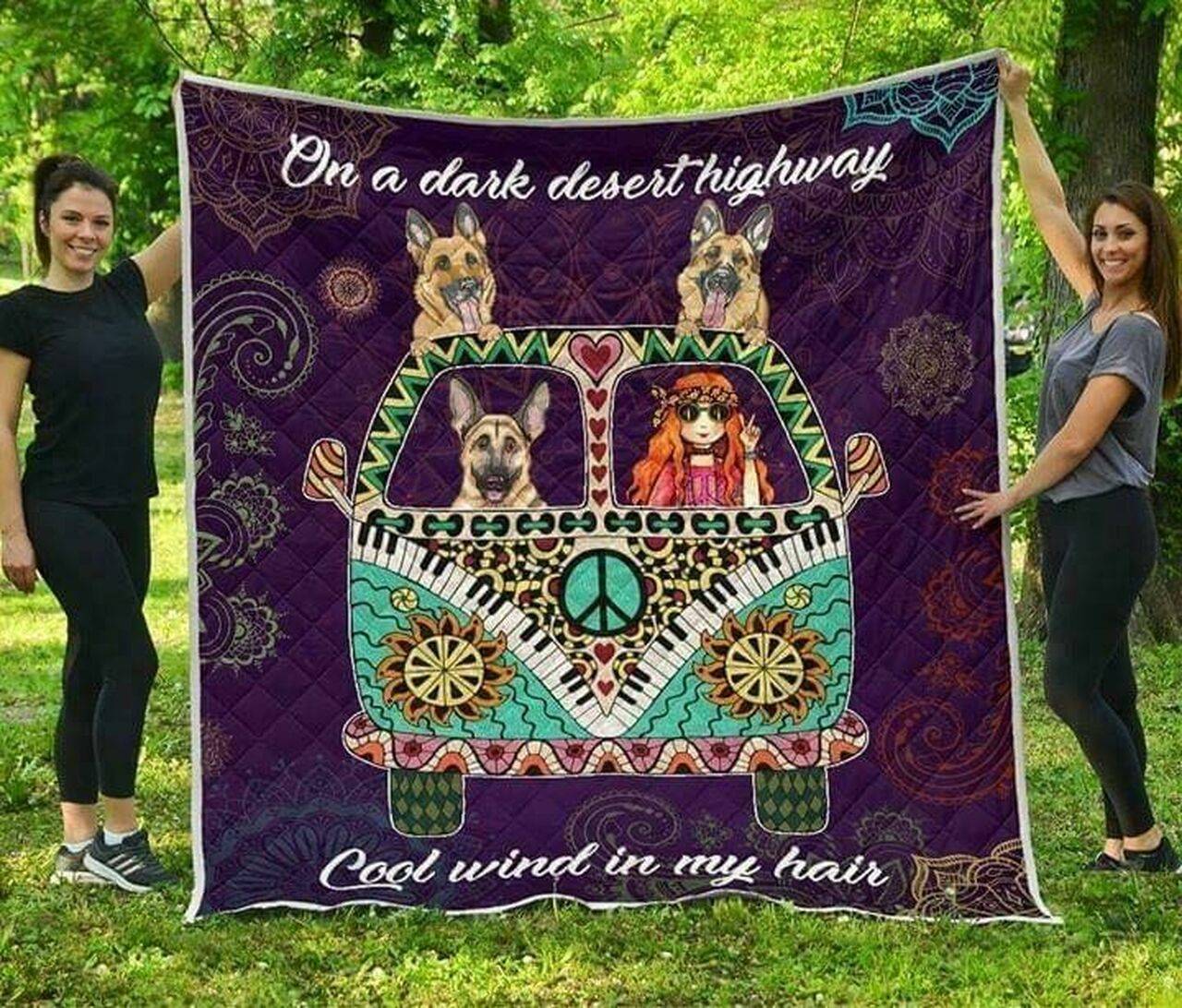 Hippie Girl And German Shepherd Cla0810280Q Quilt Blanket and Home Decor