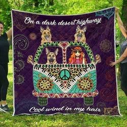 Hippie Girl And German Shepherd Cla0810280Q Quilt Blanket and Home Decor