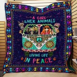 Hippie Girl Her Animals Cl22100250Mdq Quilt Blanket and Home Decor