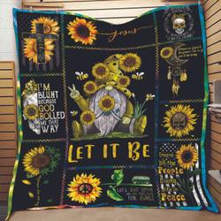 Hippie Gnome With Sunflowers And Bees Let It Be Quilt and Home Decor