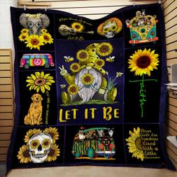 Hippie Let It Be Gnome Sunflower Quilt and Home Decor
