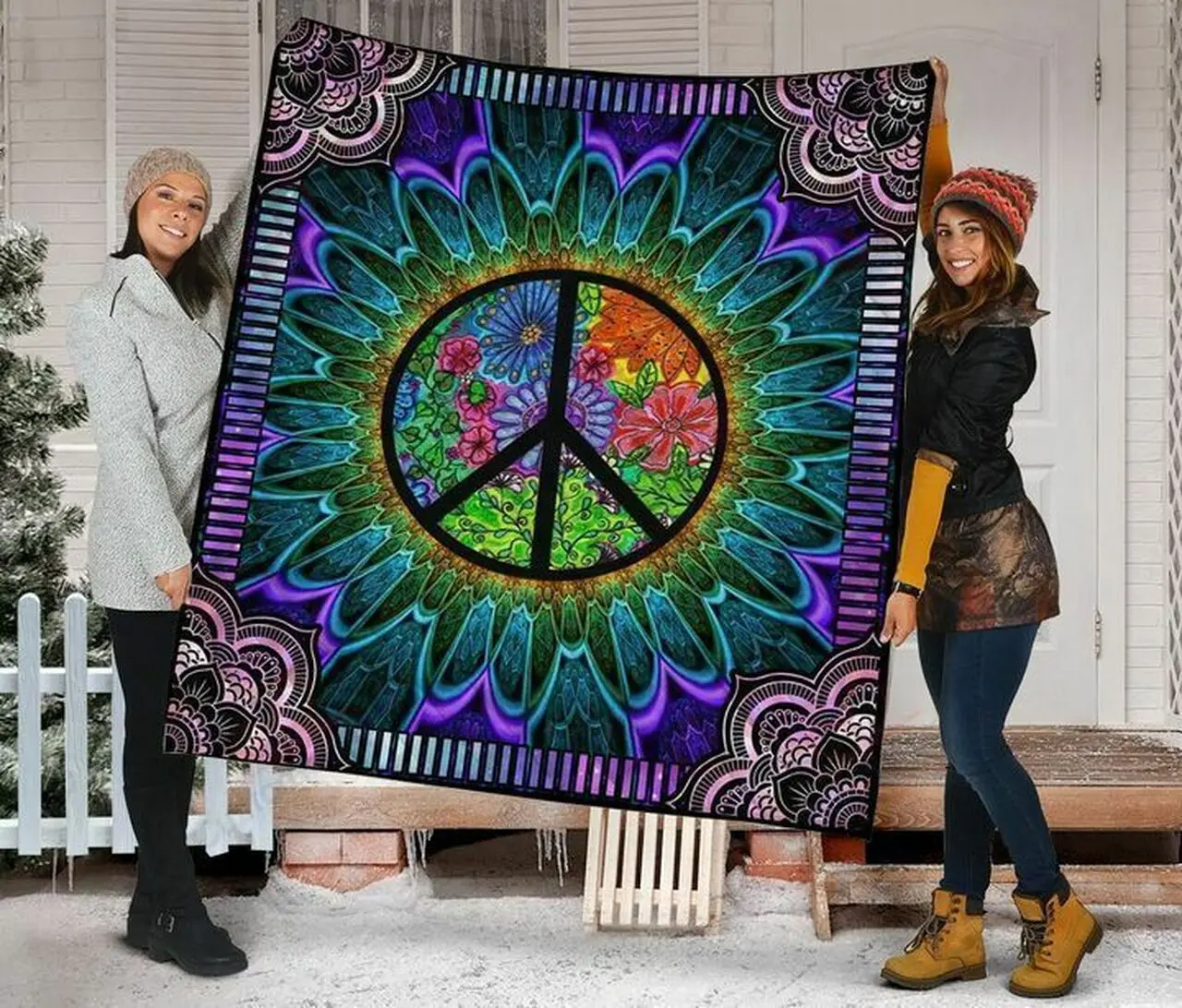 Hippie Peace Sign KL2409116CL Quilt Blanket and Home Decor
