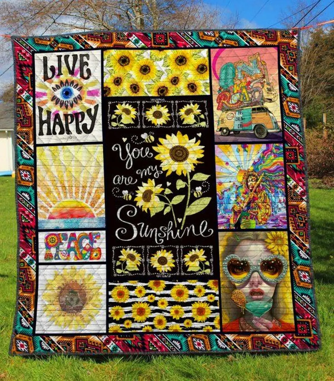 Hippie Quilt Blanket Ver 2 Quilt and Home Decor