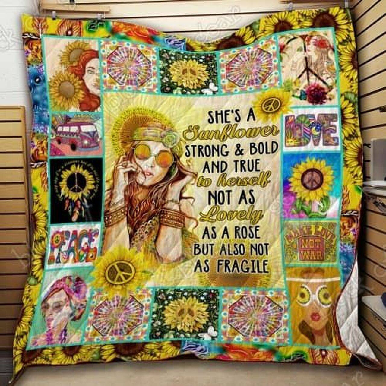 Hippie Sunflower Girl Cl18100340Mdq Quilt Blanket and Home Decor