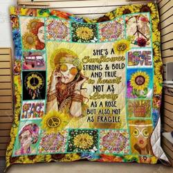 Hippie Sunflower Girl Cl18100340Mdq Quilt Blanket and Home Decor