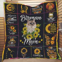 Hippie Sunflowers Cat Birman Mom Quilt and Home Decor