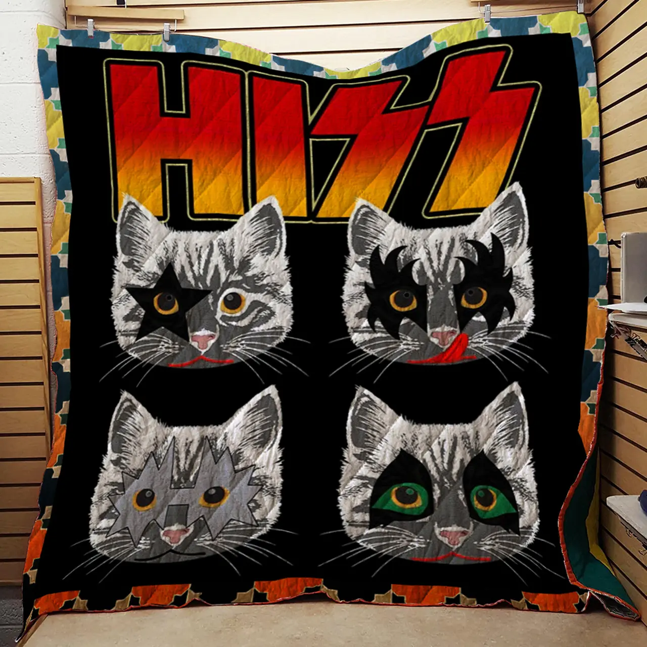 Hiss Funny Cats Kittens Rock Rockin Quilt and Home Decor