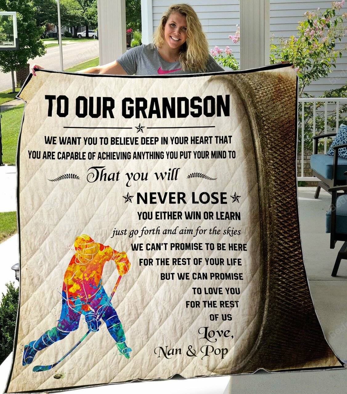 Hockey_To Our Grandson We Want You To Believe Deep In Your Heart Quilt Buckcherry Album Covers Quilt Blanket and Home Decor