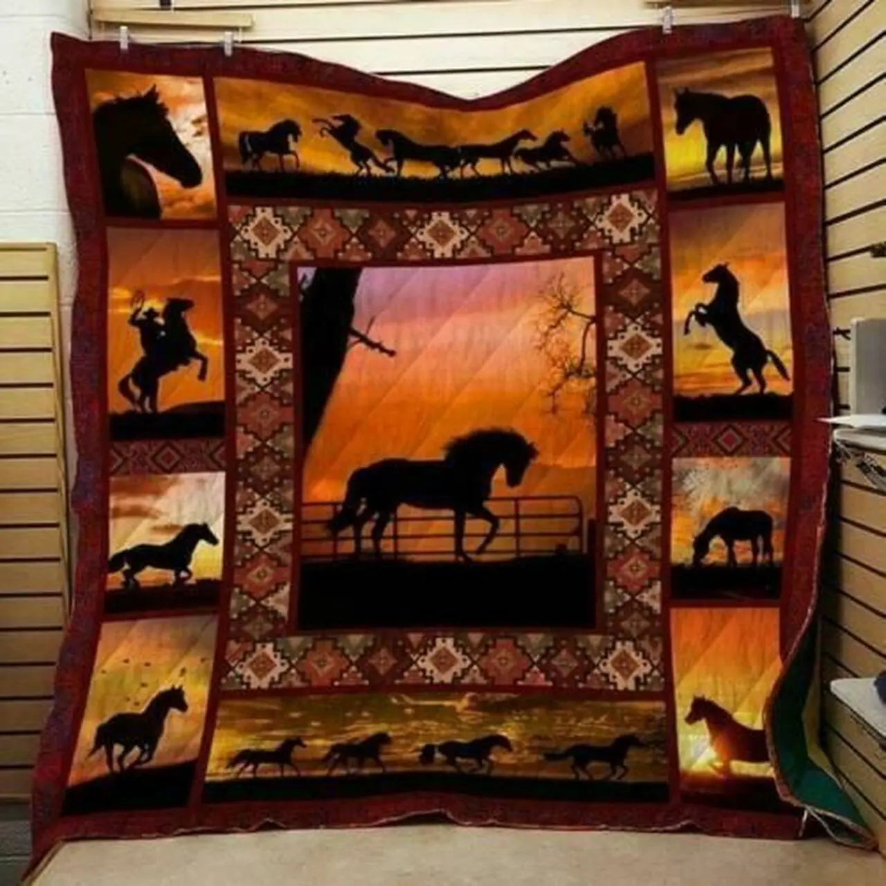 Horse At Sunset Cla0710500Q Quilt Blanket and Home Decor