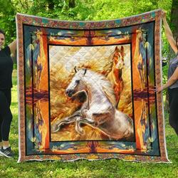 Horse Watercolor While Premium Quilt  Quilt and Home Decor