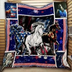 Horses With American Flag Quilt Thh879  Quilt and Home Decor