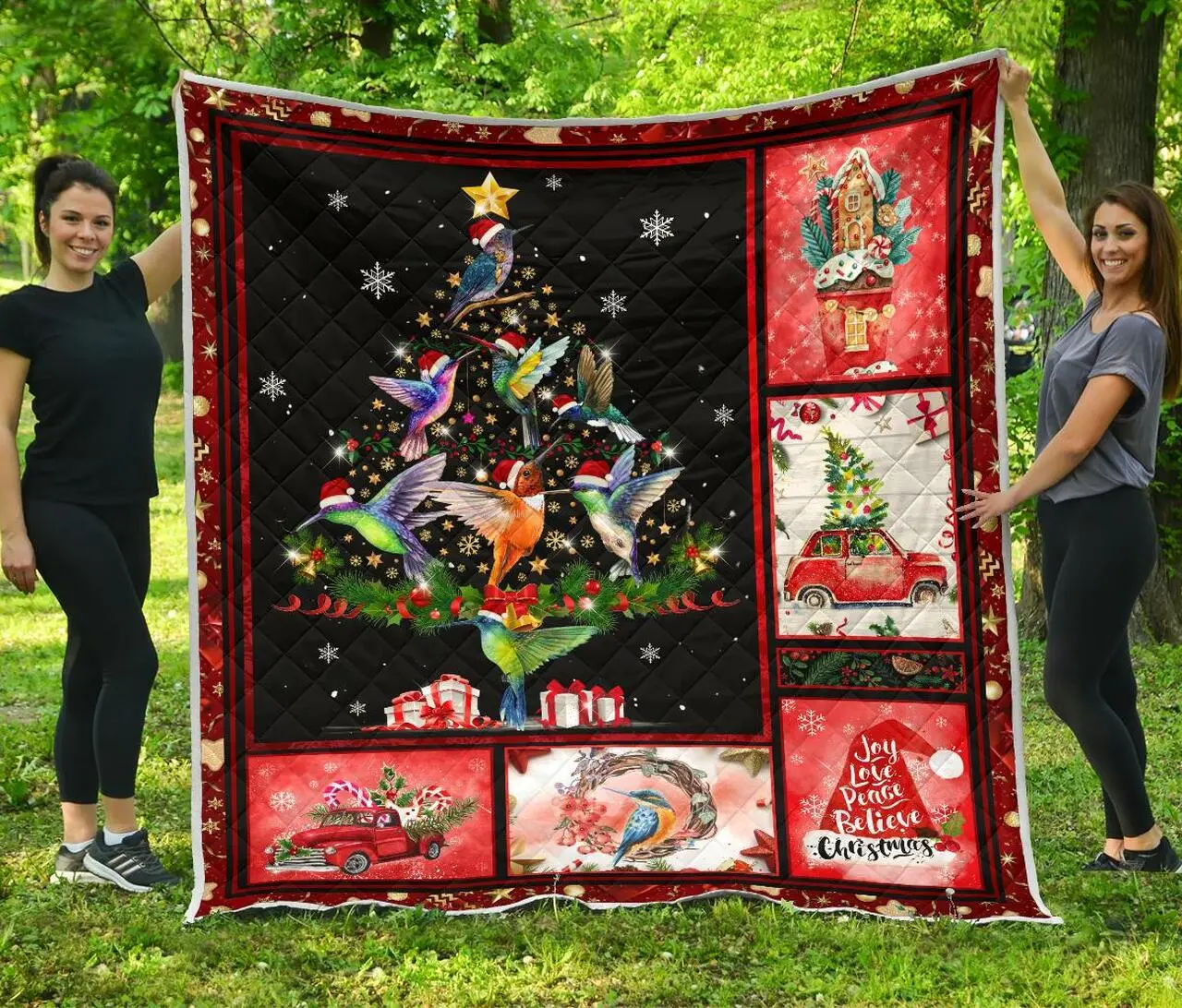 Hummingbird Christmas Tree Premium Quilt Quilt and Home Decor