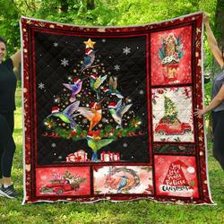 Hummingbird Christmas Tree Premium Quilt  Quilt and Home Decor