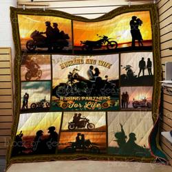 Husband And Wife Riding Partners For Life Motocycle Cl22100276Mdq Quilt Blanket and Home Decor
