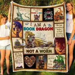 I Am A Book Dragon Not A Worm Quilt and Home Decor