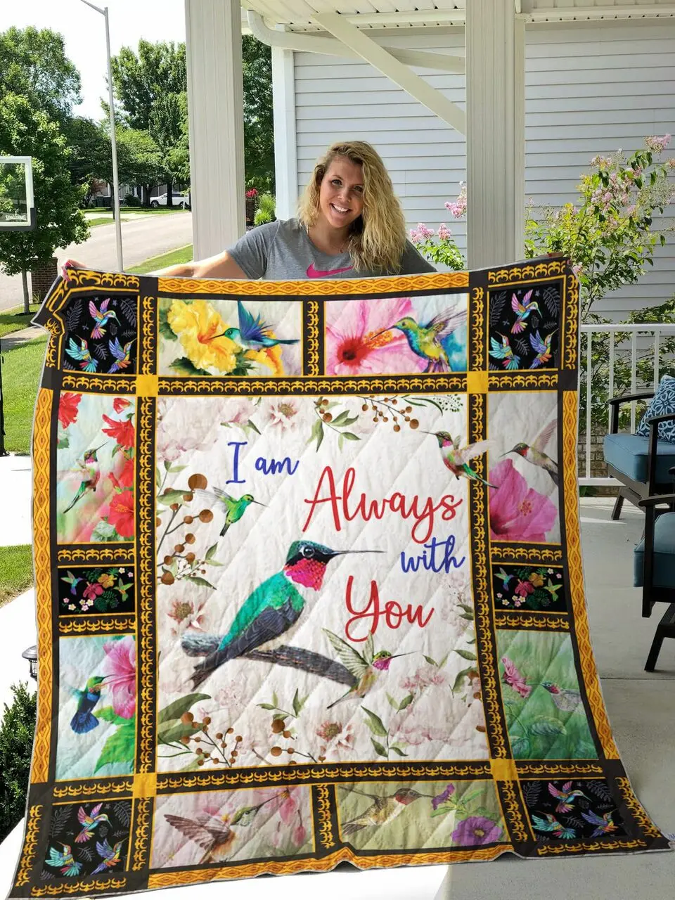 I Am Always With You, Hummingbird Quilt Blanket and Home Decor