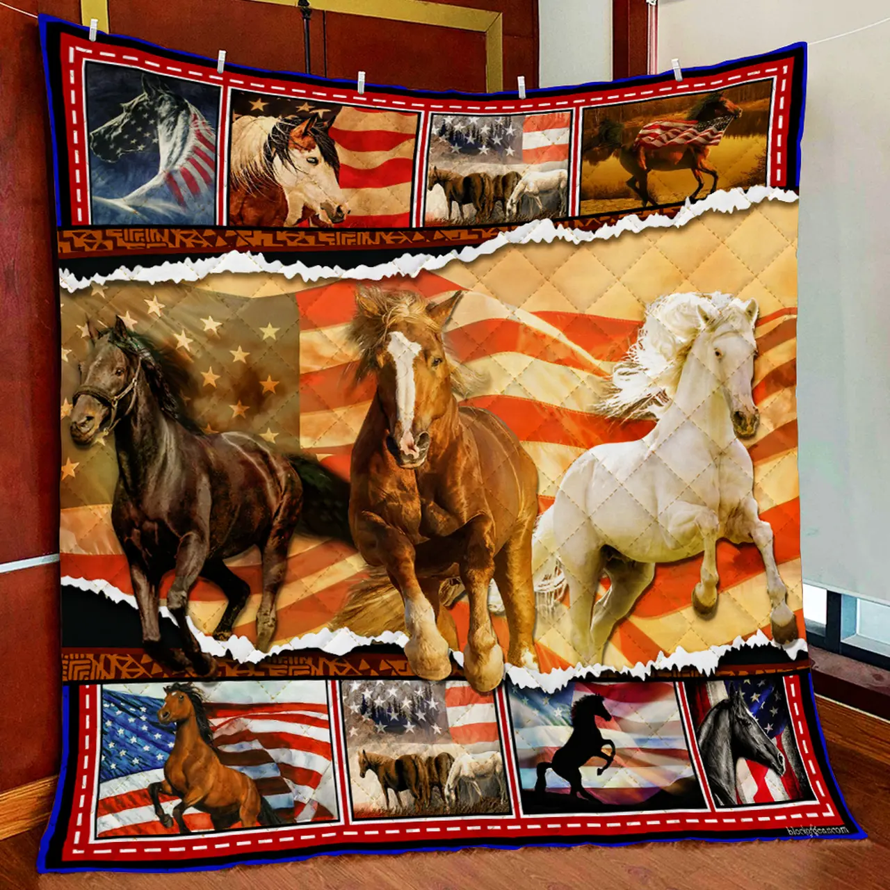 I Am American Horse Quilt Blanket and Home Decor