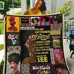 I Am An October Queen Black Beautiful TH2309247CL Quilt Blanket and Home Decor