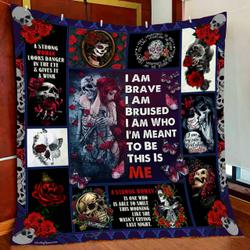 I Am Brave Skull Woman Quilt Blanket and Home Decor