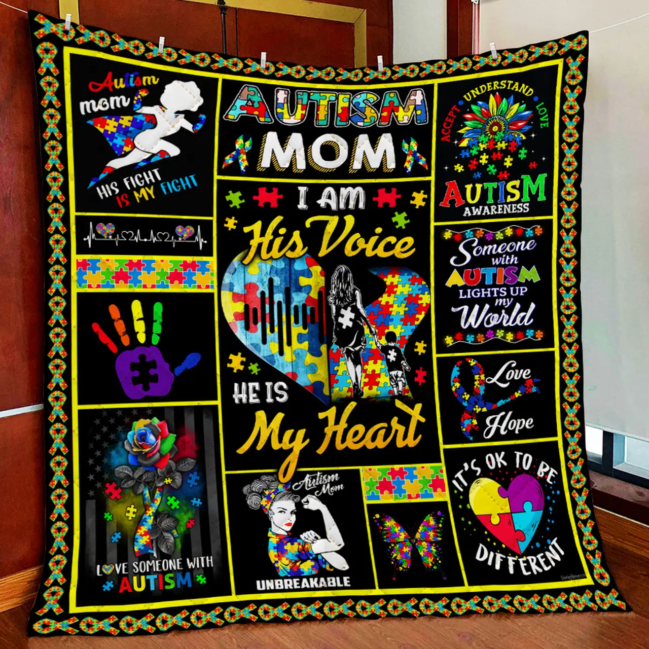 I Am His Voice, He Is My Heart, Autism Quilt Blanket and Home Decor