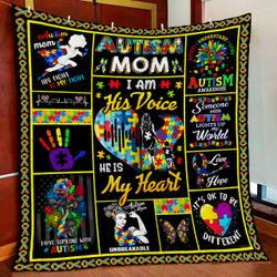 I Am His Voice, He Is My Heart, Autism Quilt Blanket and Home Decor