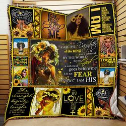 I Am The Daughter Of The King - Black Woman Quilt Blanket and Home Decor