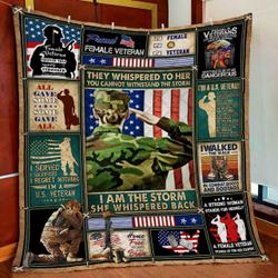 I Am The Storm, Female Veteran Quilt Blanket and Home Decor