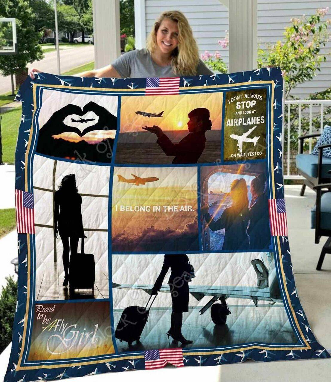 I Love Flying Flight Attendant Blanket Kc1507 Quilt and Home Decor