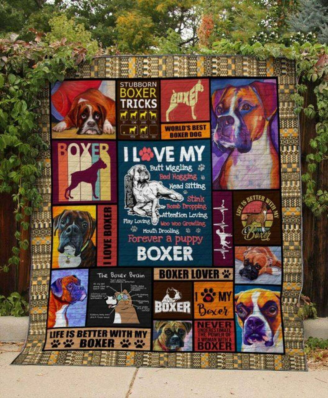 I Love My Boxer Quilt Blanket Ver 3 Quilt and Home Decor